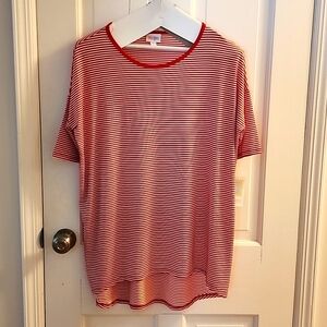 LuLaRoe red and white striped tee short size S new with tags